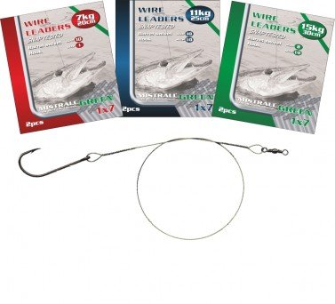 Mistrall Przypon Wire Leaders 1X7 Green 15Kg/30cmbarr/Hook