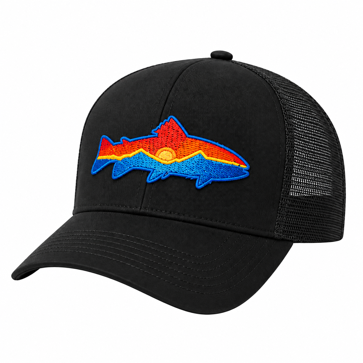 Czapka Snapback Trucker Czarna Z Haftem  Pstrąg