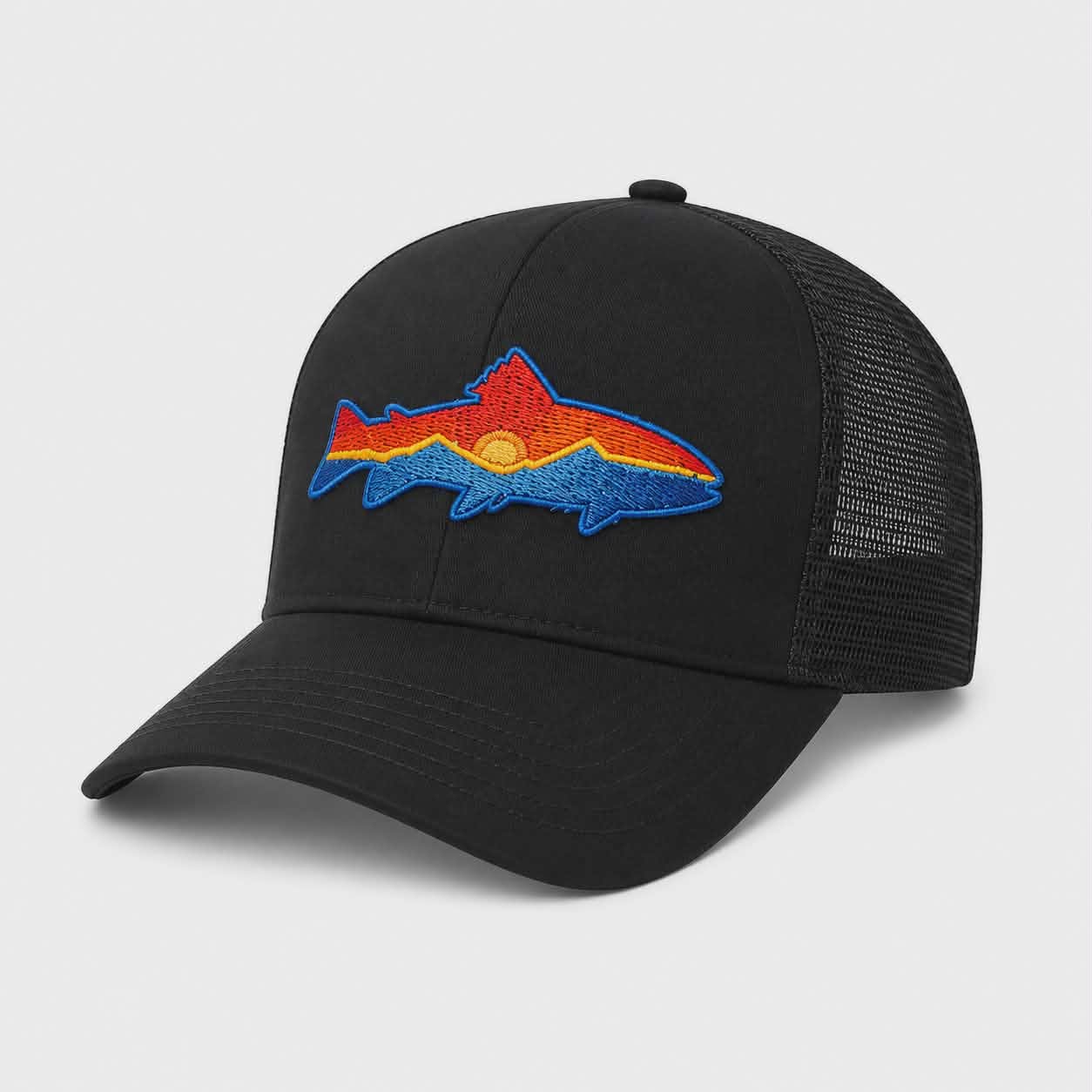 Czapka Snapback Trucker Czarna Z Haftem  Pstrąg