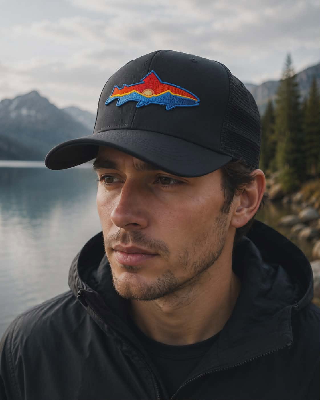 Czapka Snapback Trucker Czarna Z Haftem  Pstrąg — zdjęcie katalogowe 4