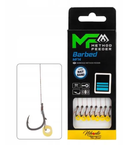 PRZYPON MF - MF14 Z GUMKĄ - hak z zadziorem nr 10 / plecionka: 0.12mm/10cm - op.8szt.