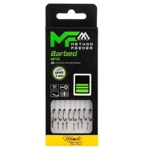 PRZYPON MF - MF14 Z IGŁĄ - hak z zadziorem nr 14 / plecionka: 0.12mm/10cm - op.8szt.