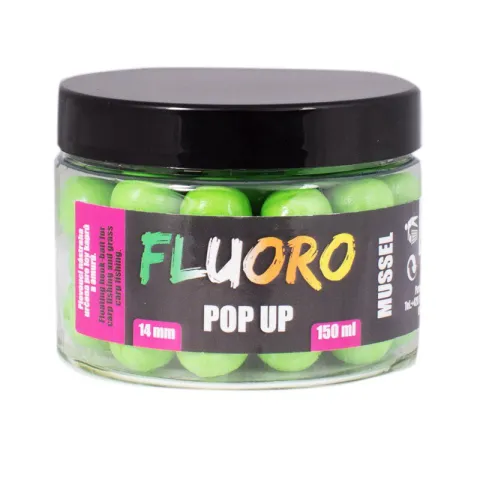 Boilies Pop-Up Fluoro Mussel 14mm + Dip 150ml
