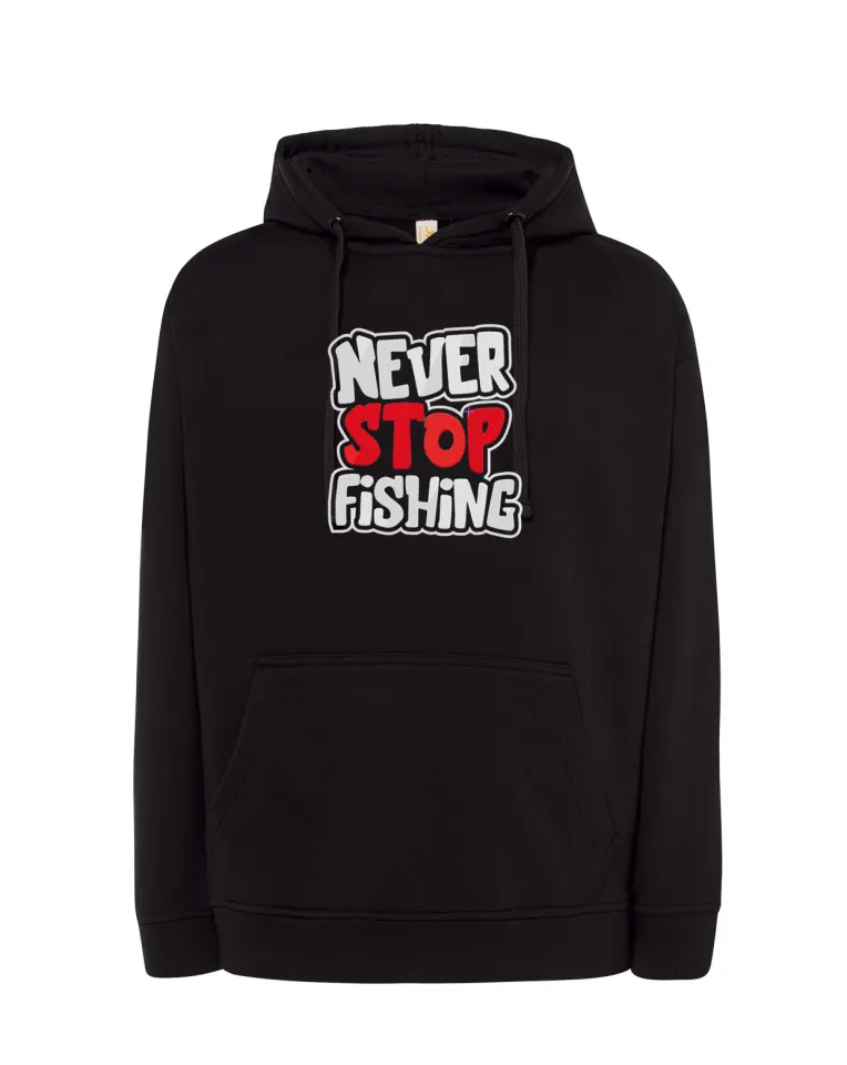 Czarna Bluza z Haftem Never Stop Fishing